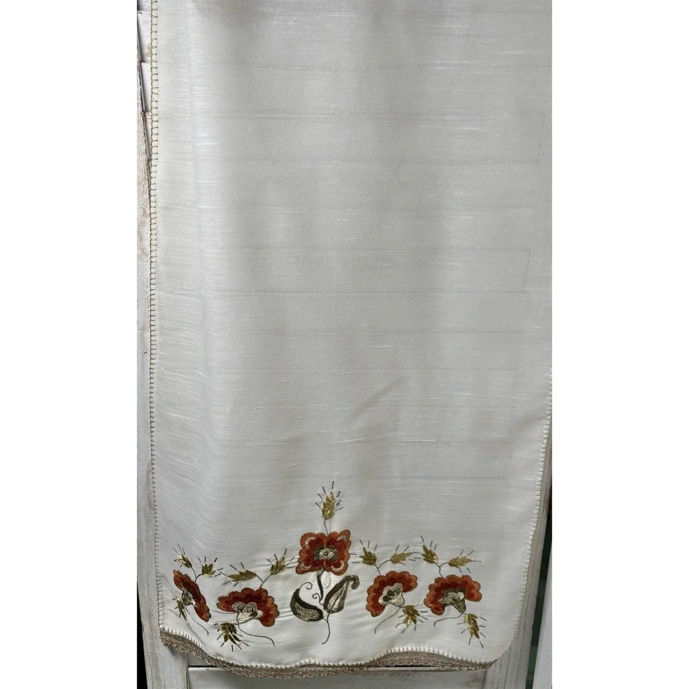 Vintage Greek  Hand-embroidered Table Runner  Floral Folk Art Fall Themed Flower